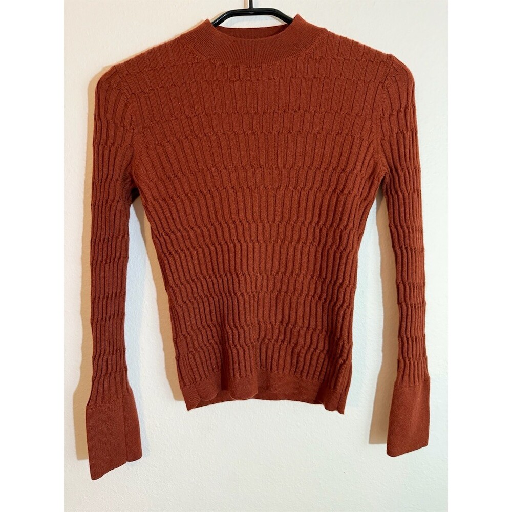 Club Monaco Sweater Womens M Rust Orange Ribbed Mock Neck Pullover Stretch